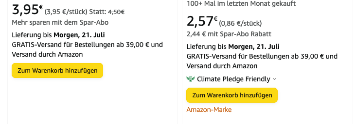 Climate Pledge Friendly Label in der Produktübersicht von Amazon